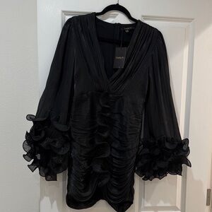 Black Ruffled Long Sleeve mini Dress